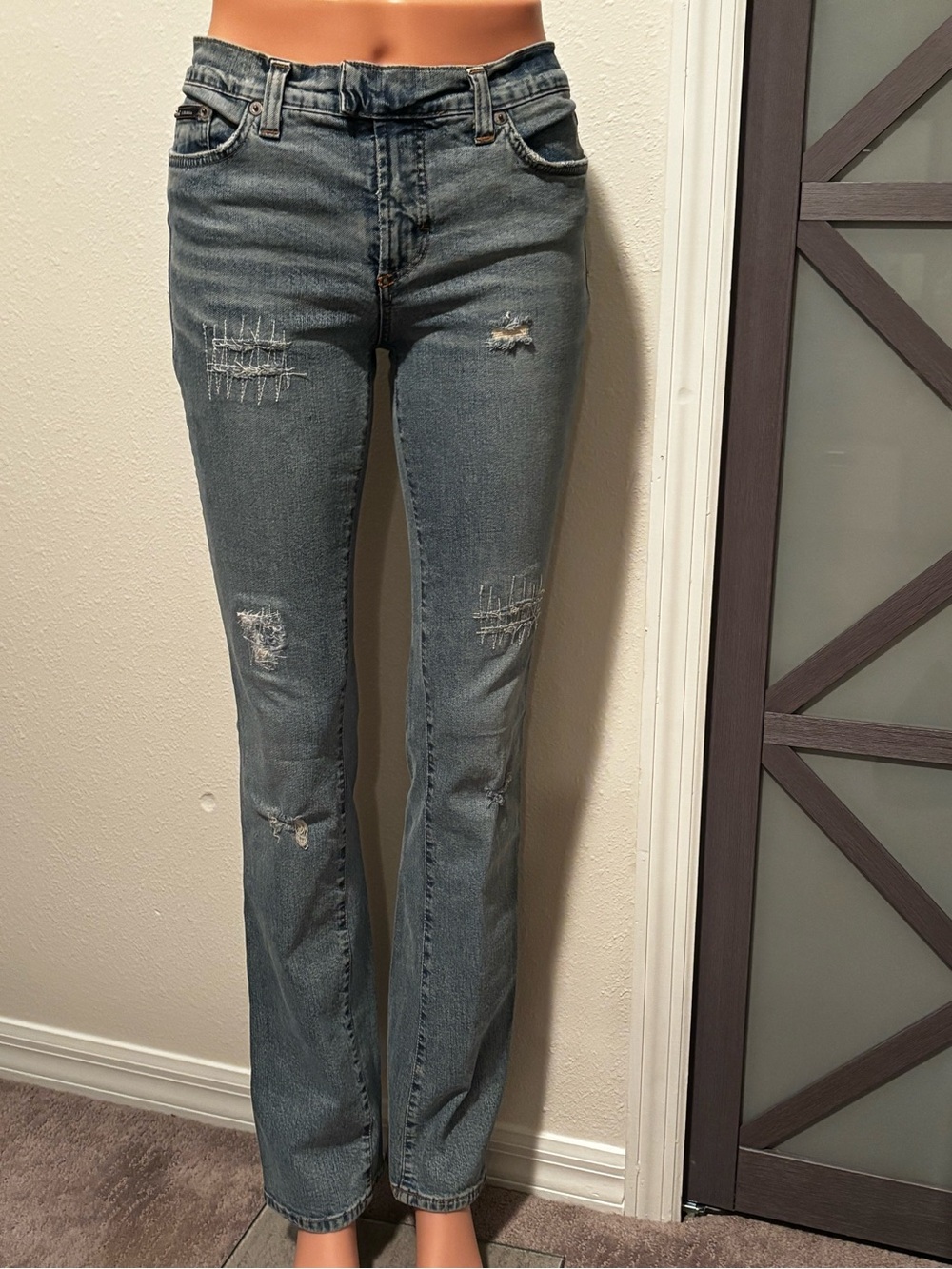 Dolce & Gabbana D&G Jeans Women Distressed Straight Leg Light Wash Denim
